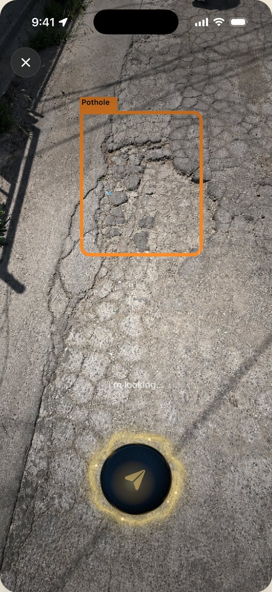 The CLARK camera framing a pothole with a detection box