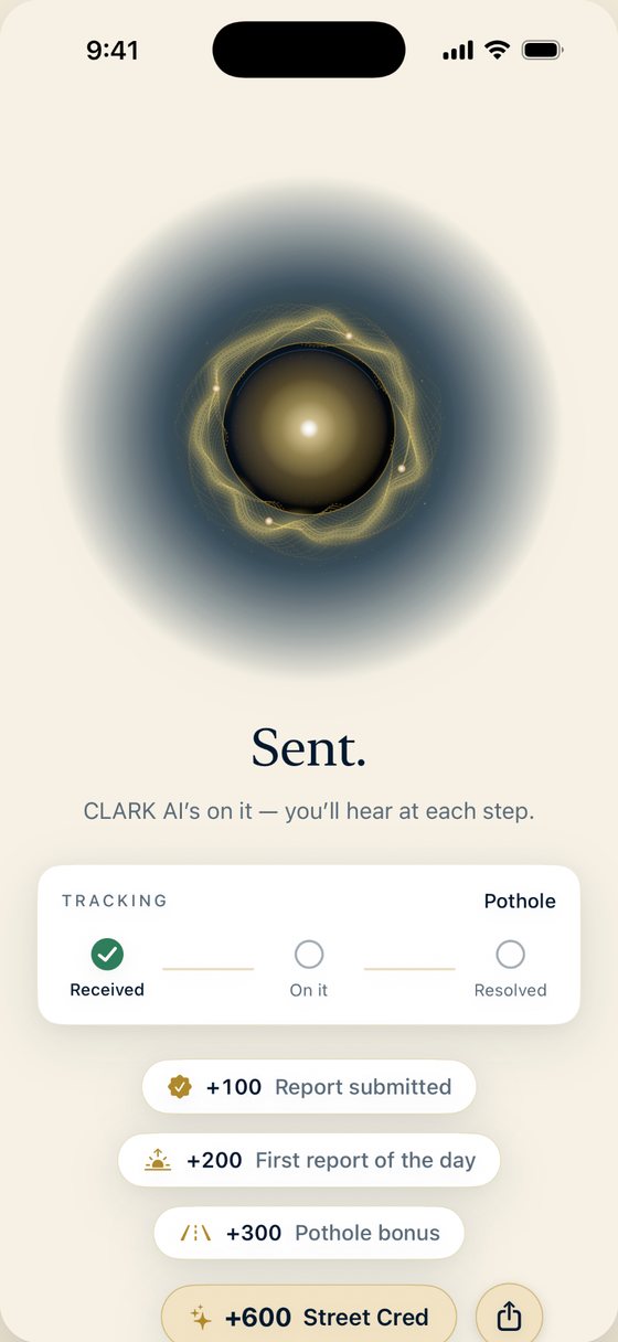 CLARK confirming the report was sent, with a tracker at Received